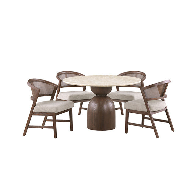 Cirava 5 Pc. Dining Table Set, Light Beige/Walnut