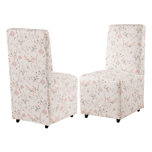 Durham Dining Chair W/ 4 Casters, Chinoiserie White/Pink - view 5