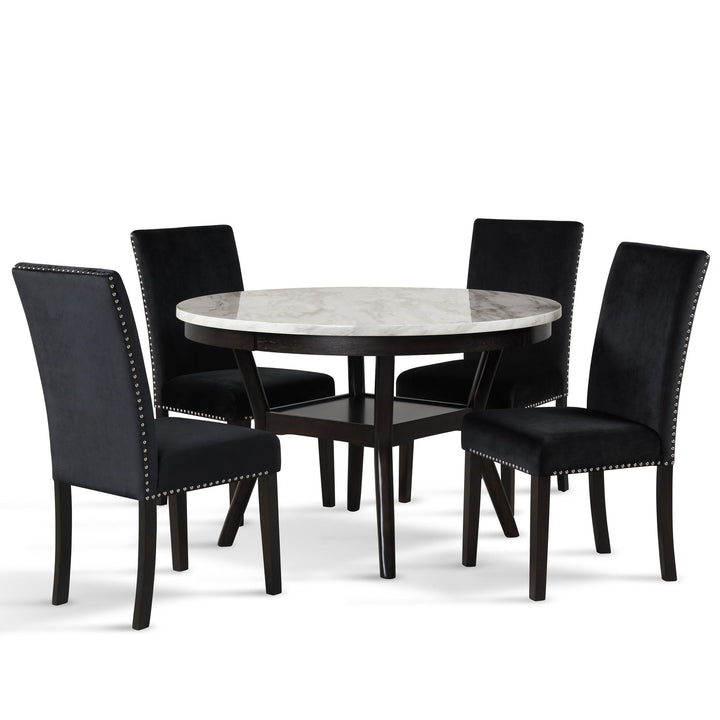 Celeste 48" Round Dining Table-Espresso/faux Marble