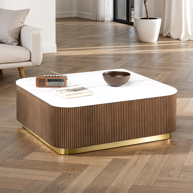 Virden Square Cocktail Table, Brown/White/Gold - view 4