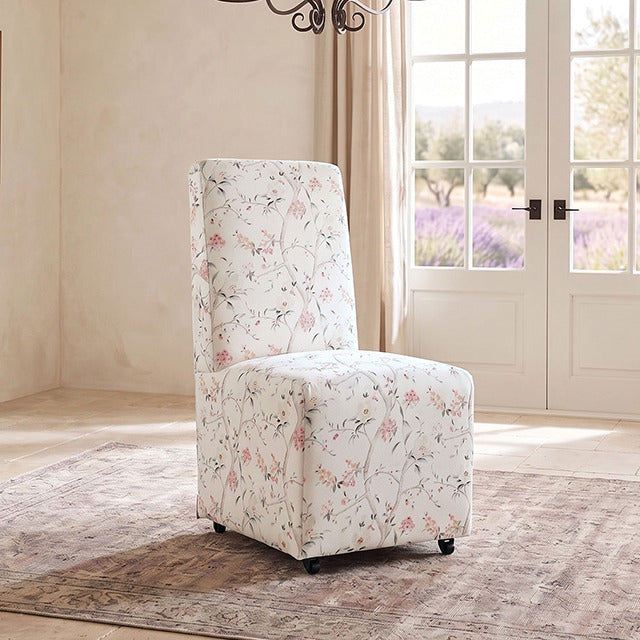 Durham Dining Chair W/ 4 Casters, Chinoiserie White/Pink - view 6