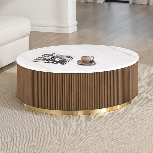 Virden Round Cocktail Table, Brown/White/Gold - view 4