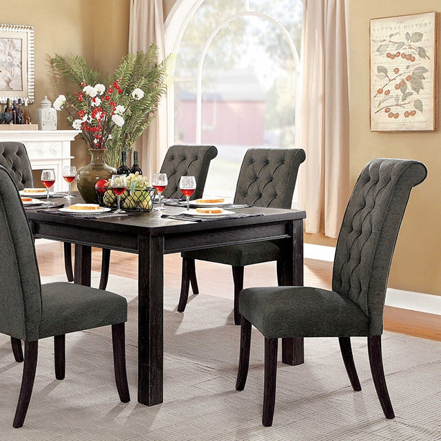 Sania 7 Pc Dining Table Set, Antique Black/Gray