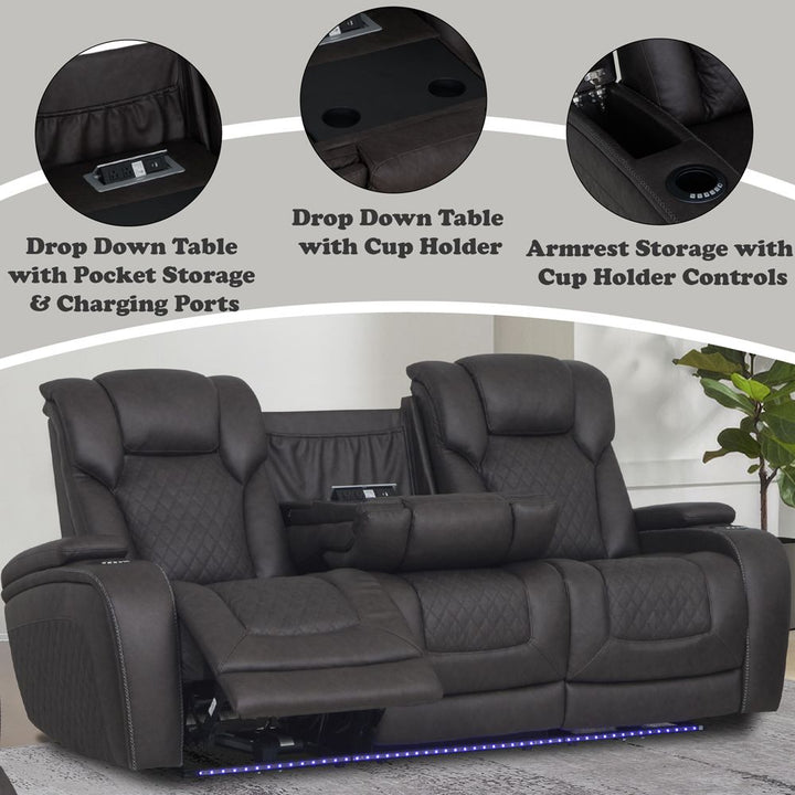 Wendell Power Motion Sofa with Dropdown Table, Storage, USB &amp; LED