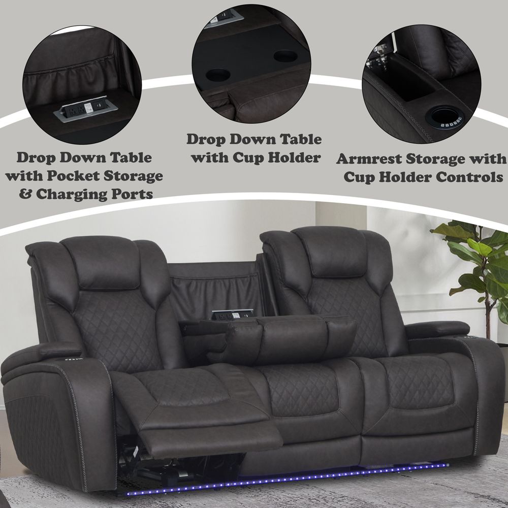 Wendell Power Motion Sofa with Dropdown Table, Storage, USB & LED
