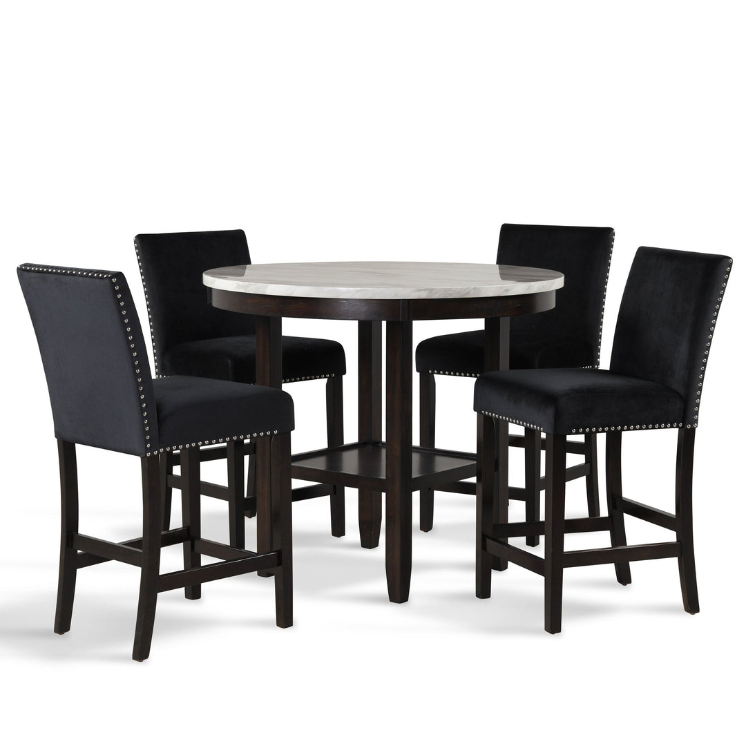 Celeste 42" Round Counter Table-Espresso/faux Marble