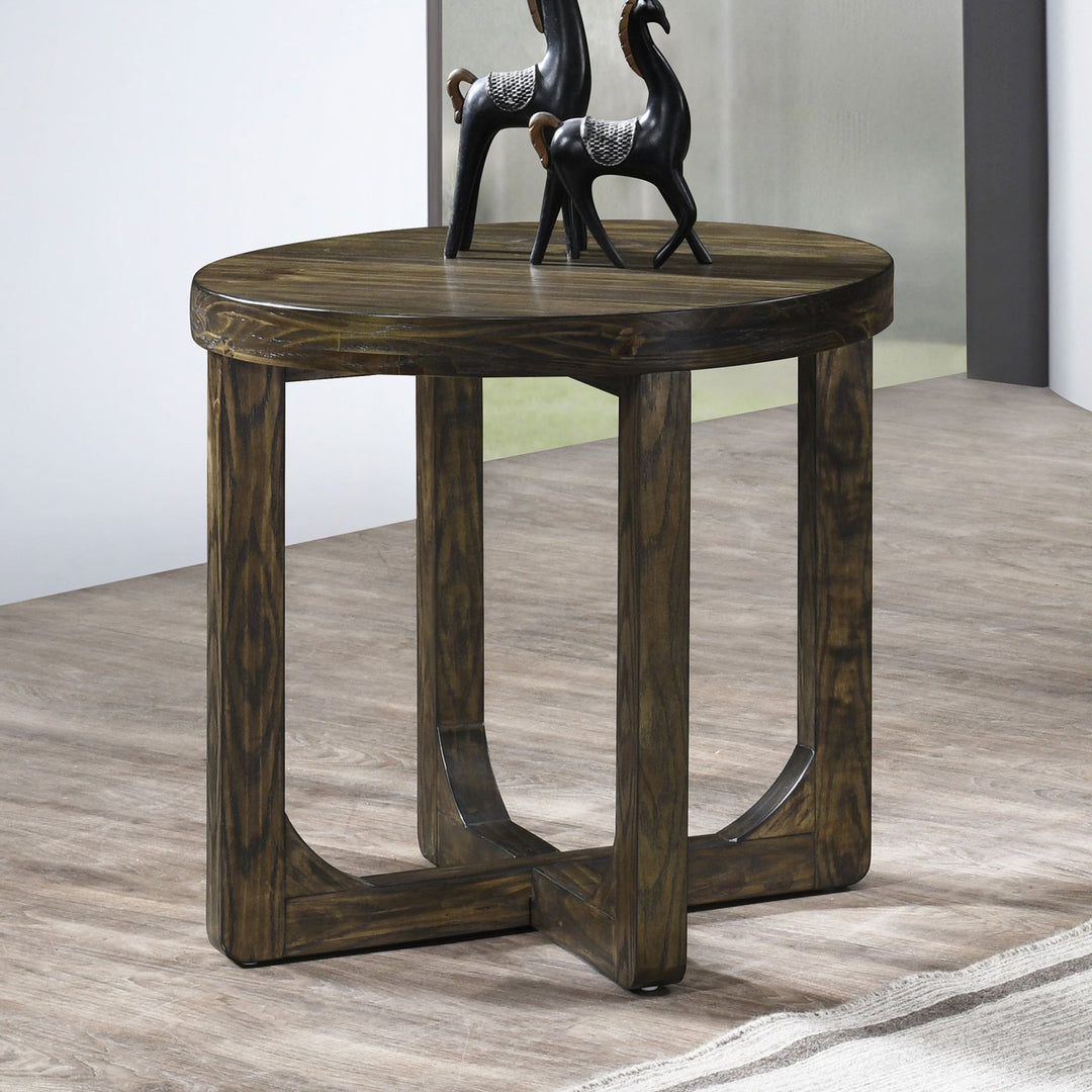 Kerby Round End Table-Dk Brown