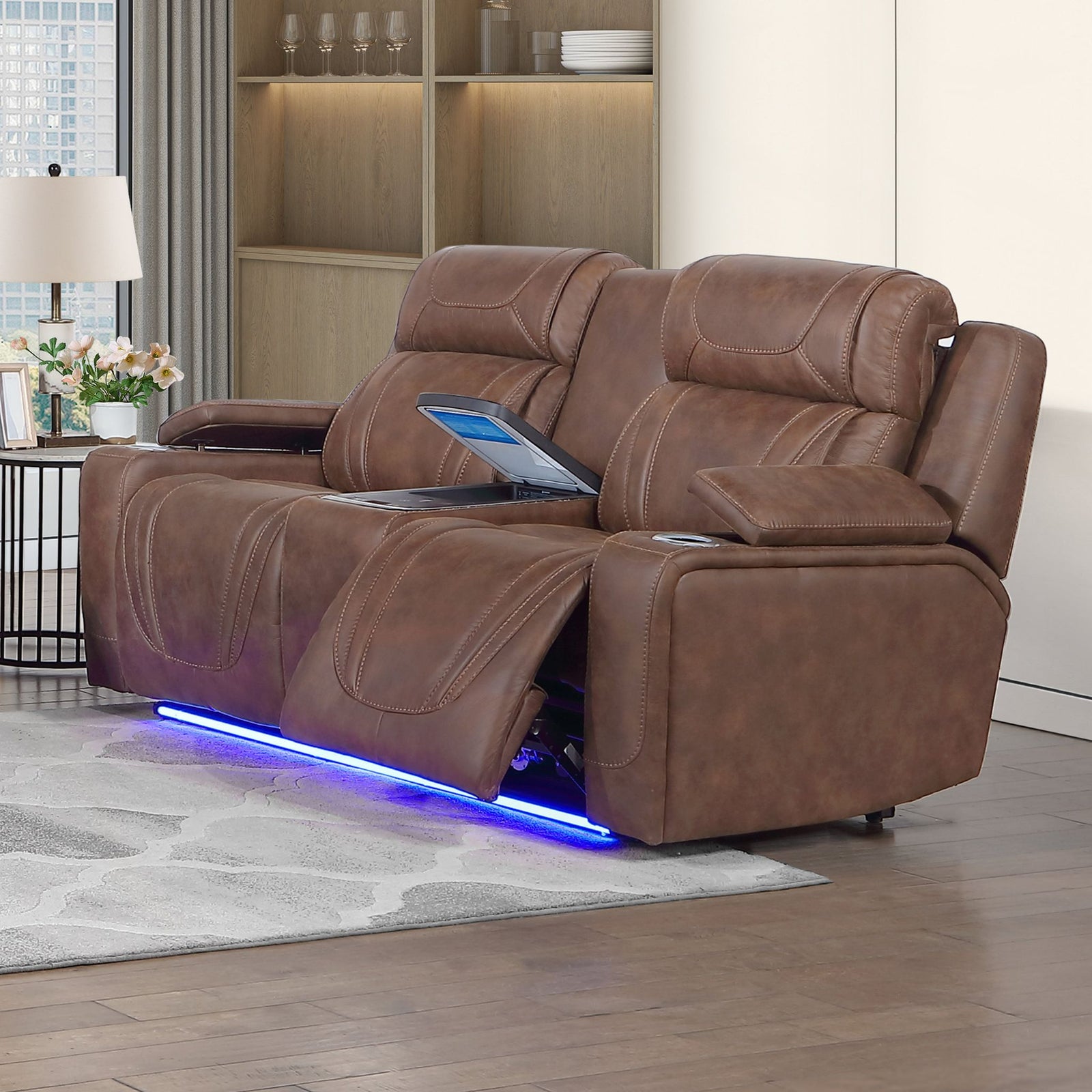 Carrow Loveseat W/pwr Hr, Fr & Cooler, Massage, Stereo-Brown