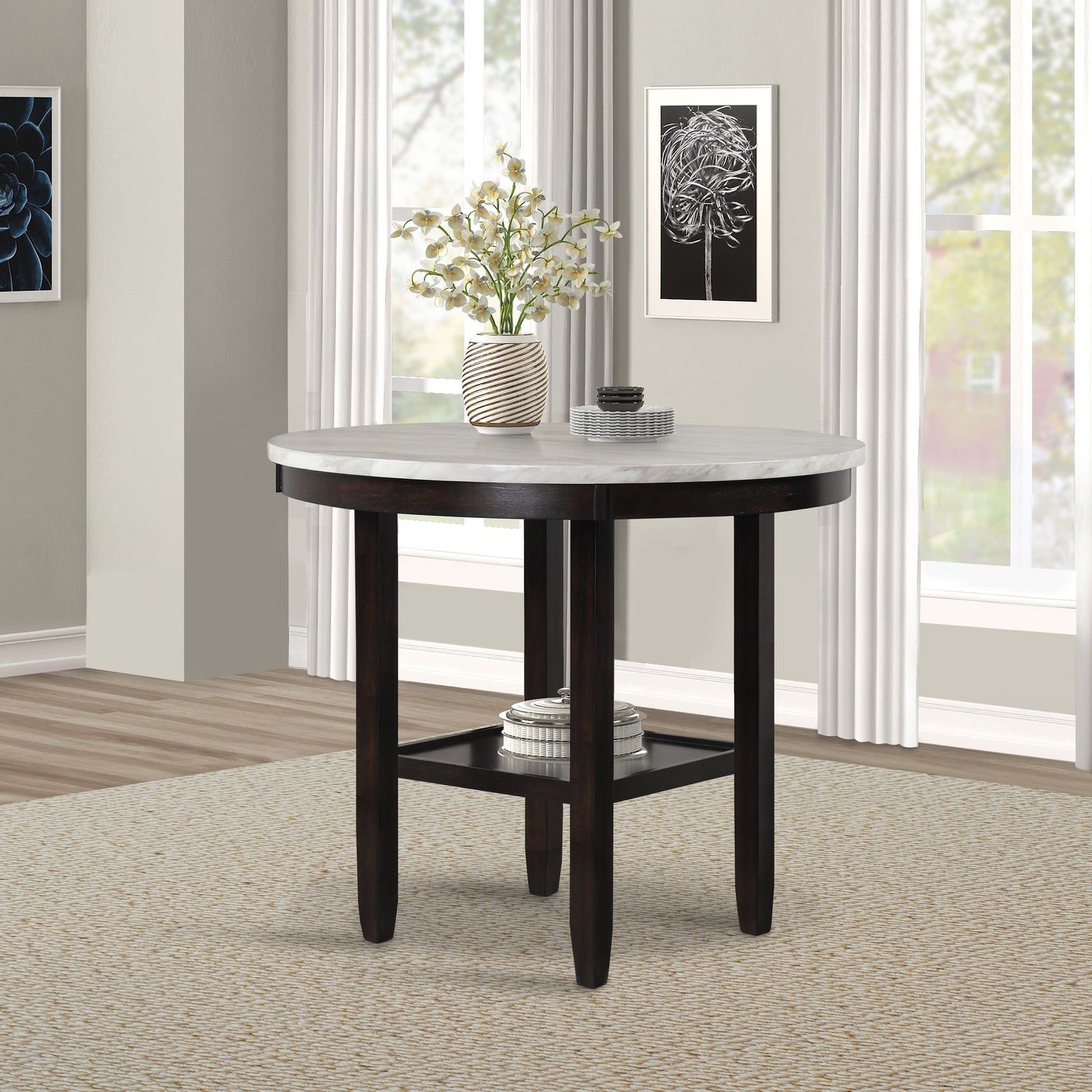 Celeste 42" Round Counter Table-Espresso/faux Marble