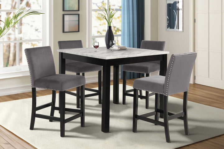Celeste 5pc 42" Marble Finish Counter Table &amp; 4 Chairs-Gray