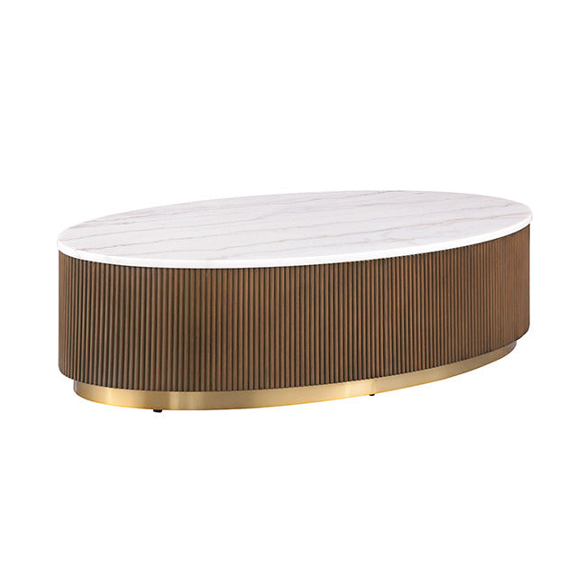 Virden Oval Cocktail Table, Brown/White/Gold - view 2