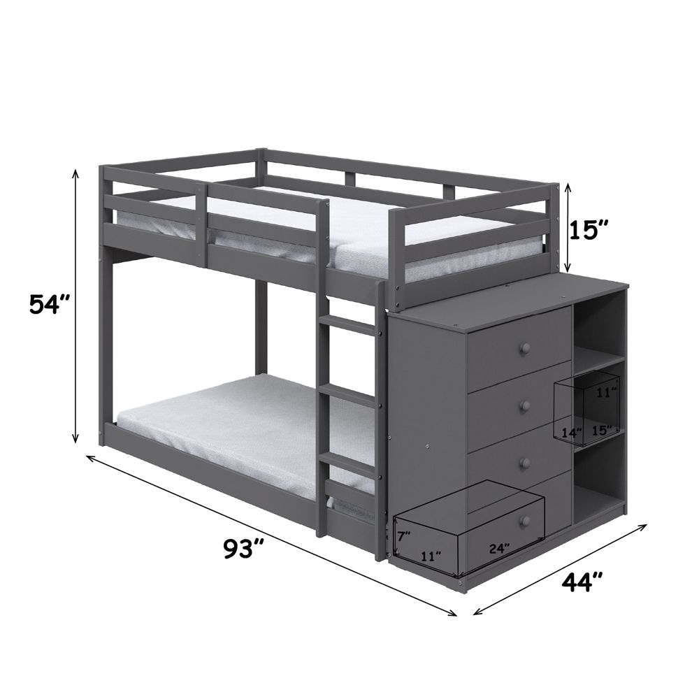 Gaston Twin/Twin Bunk Bed W/4 Drawers & 3 Compartments – dimensions diagram