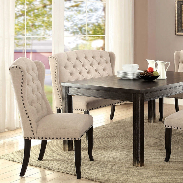 Sania 6 Pc Dining Table Set W/ Bench, Antique Black/Beige