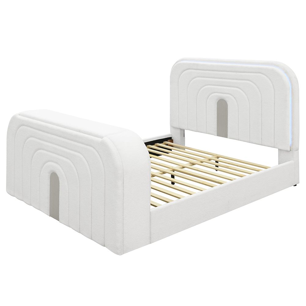Shelyn Eastern King Bed with LED, TV Cabinet, Fireplace & Bluetooth