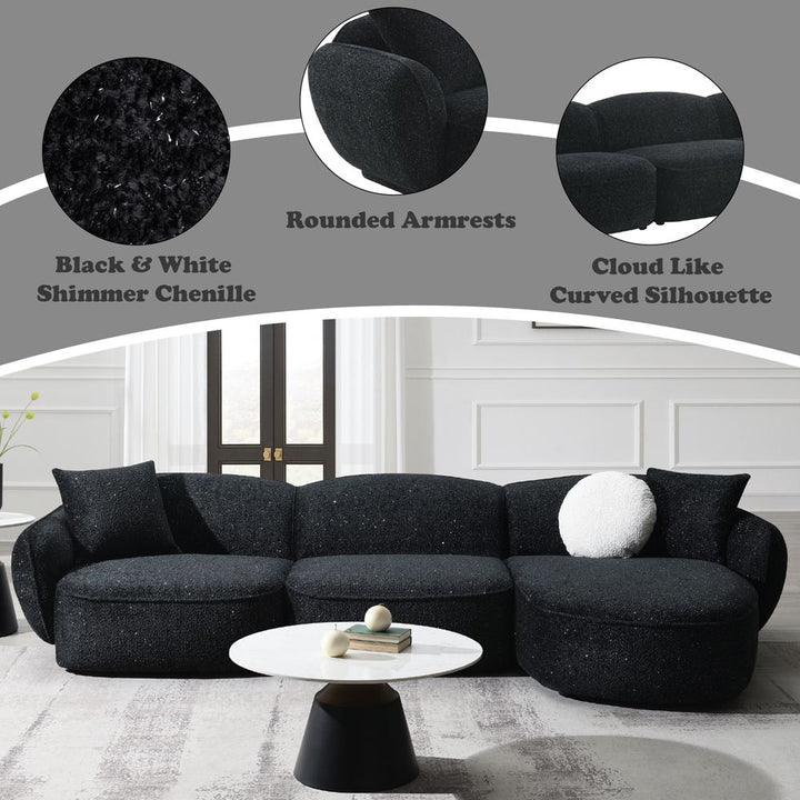Lucifer Sectional Sofa w/3 Pillows – features callout