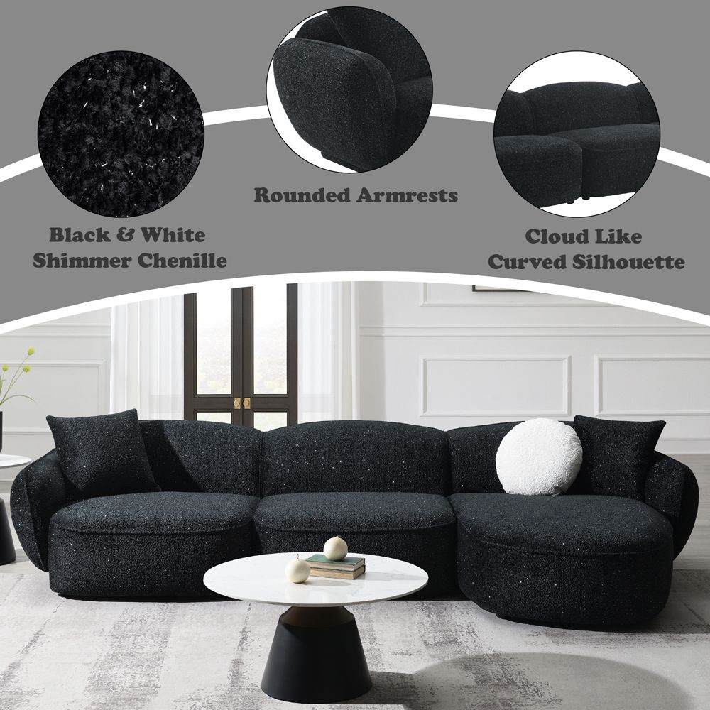 Lucifer Sectional Sofa w/3 Pillows – features callout
