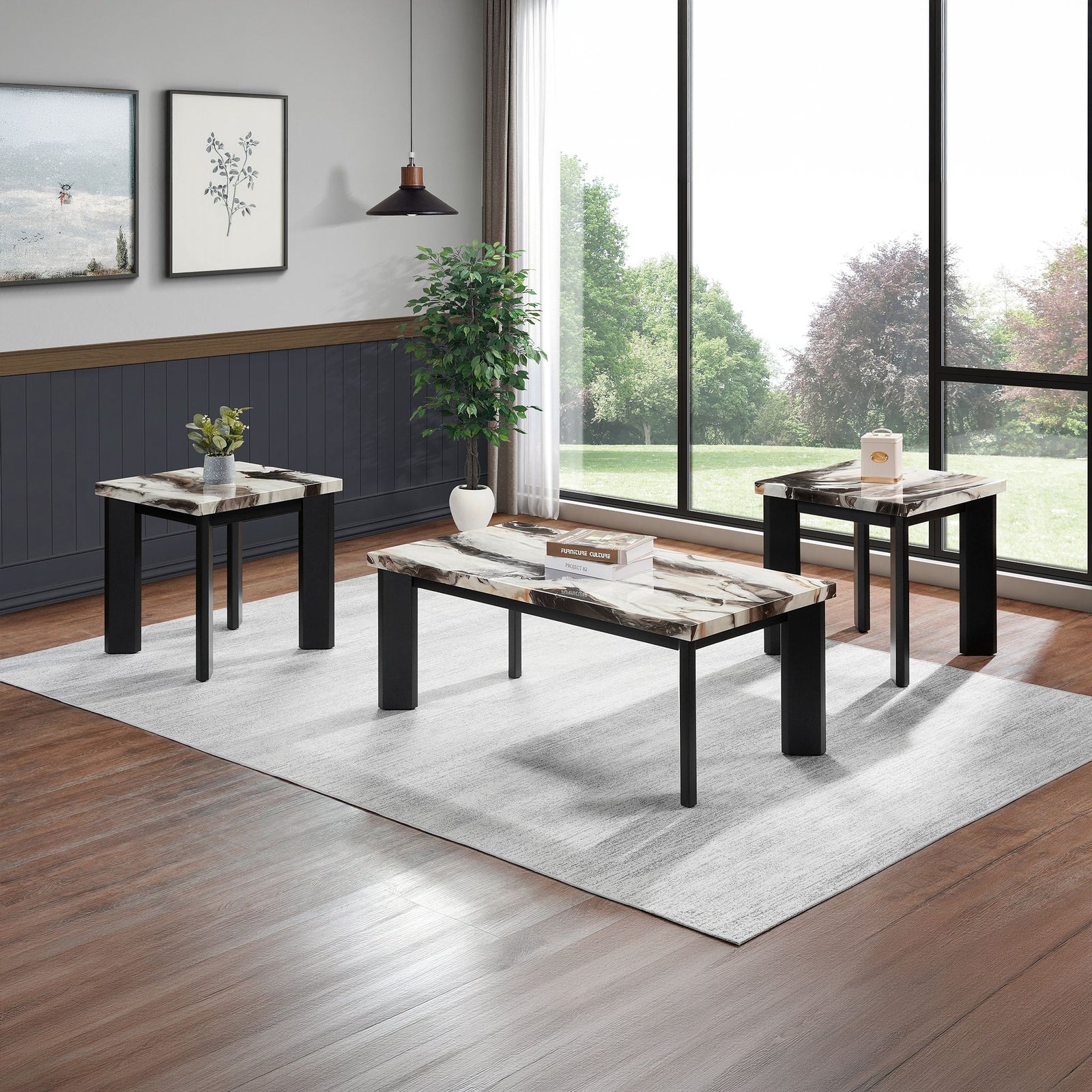 Strata Faux Marble 3 Pc Occasional Set- 1 Coffee & 2 End Tabl
