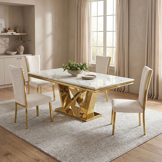 Valdevers Dining Table, Gold/White - view 3