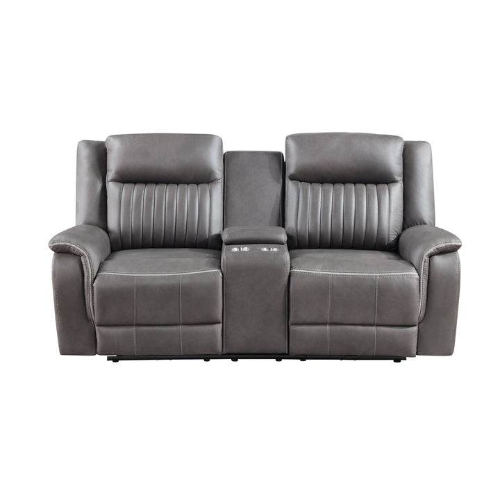 Enzo  Console Loveseat W/ Dual Recliners--Gray