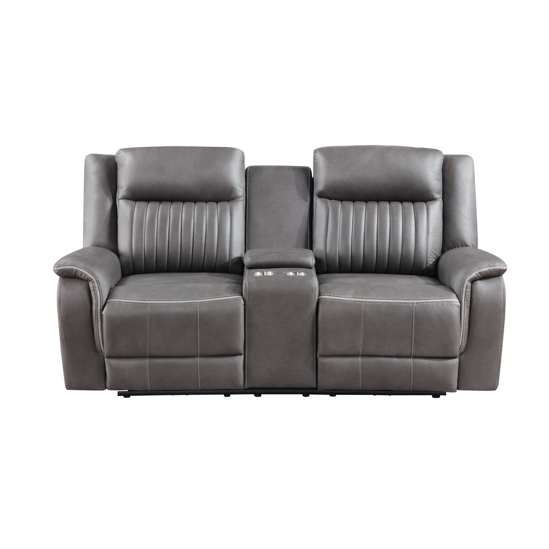 Enzo  Console Loveseat W/ Dual Recliners--Gray