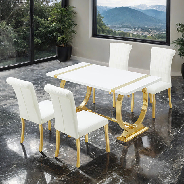Holstebro 5 Pc 60" Dining Table Set, Gold/White
