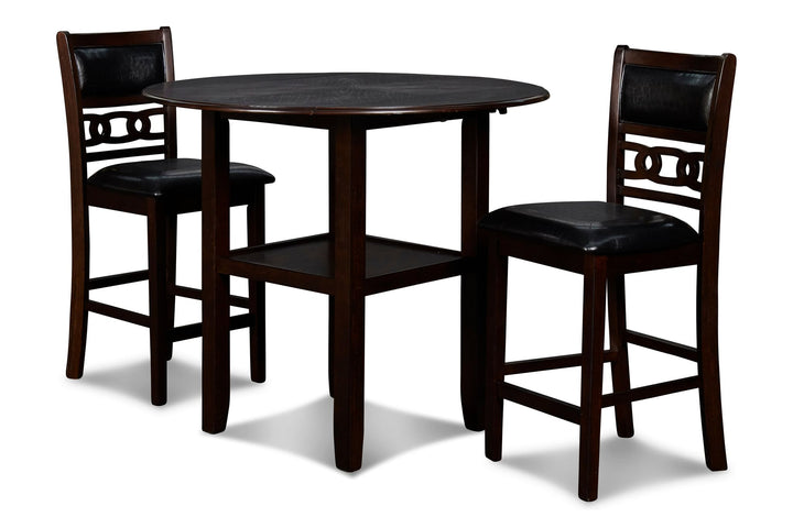 Gia 3 Pc 42" Counter Drop Leaf Table &amp; 2 Chairs-Ebony