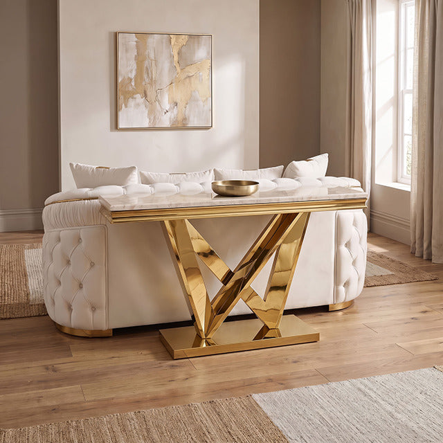Villarsglane Sofa Table, Beige/Gold - view 4