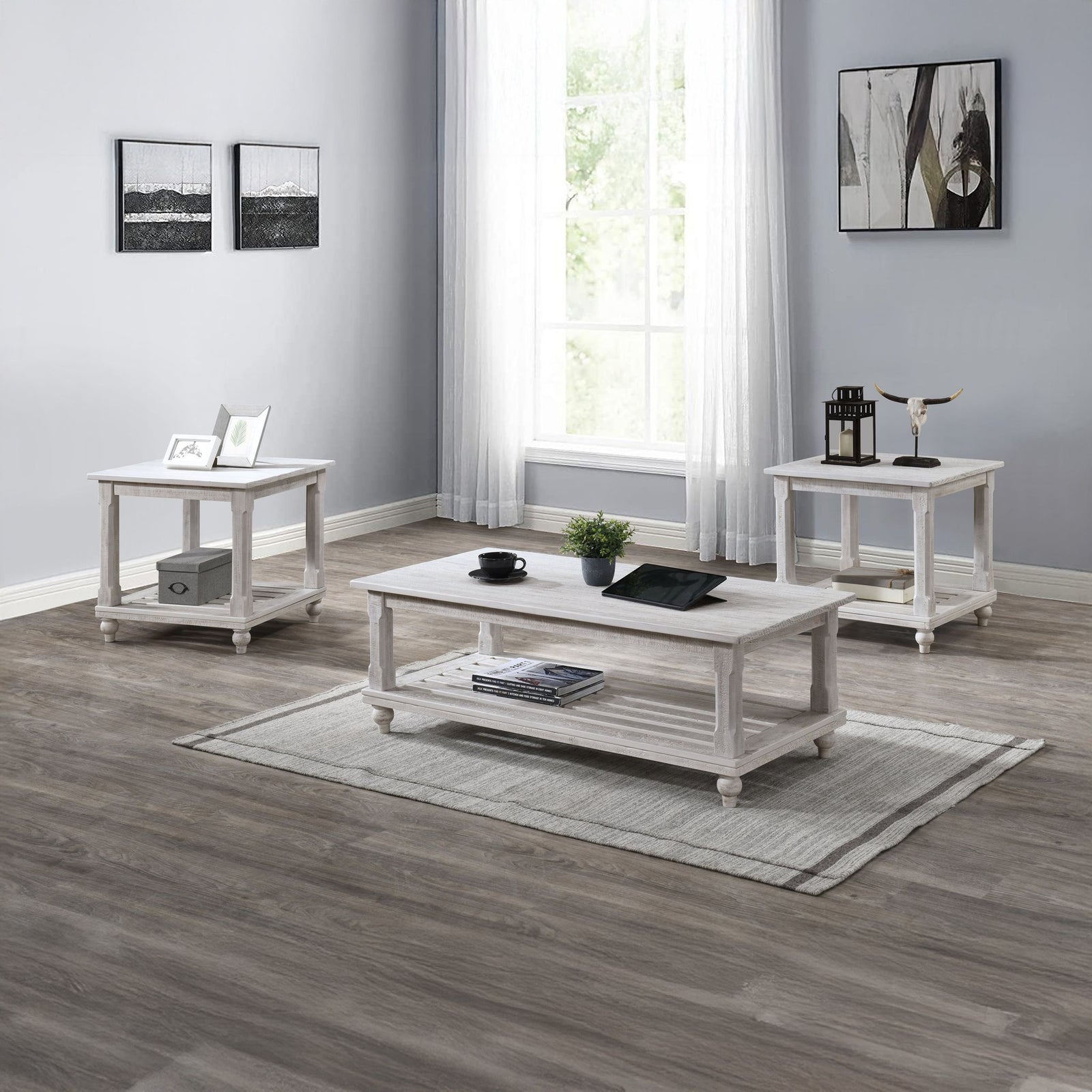 Cade 3 Piece Occasional Set- 1 Coffee & 2 End Tables - White