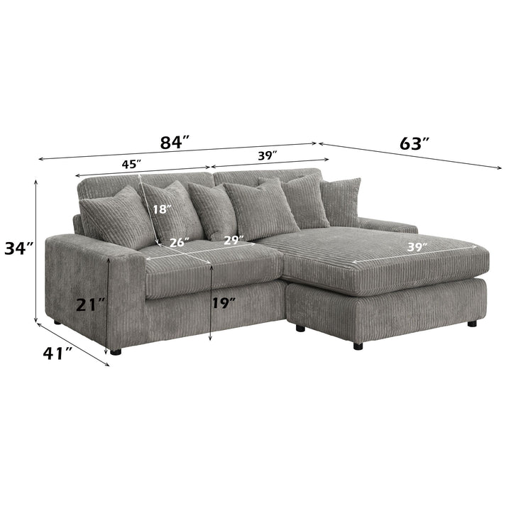 Tavia Reversible Sectional Sofa W/6 Pillows – dimensions diagram