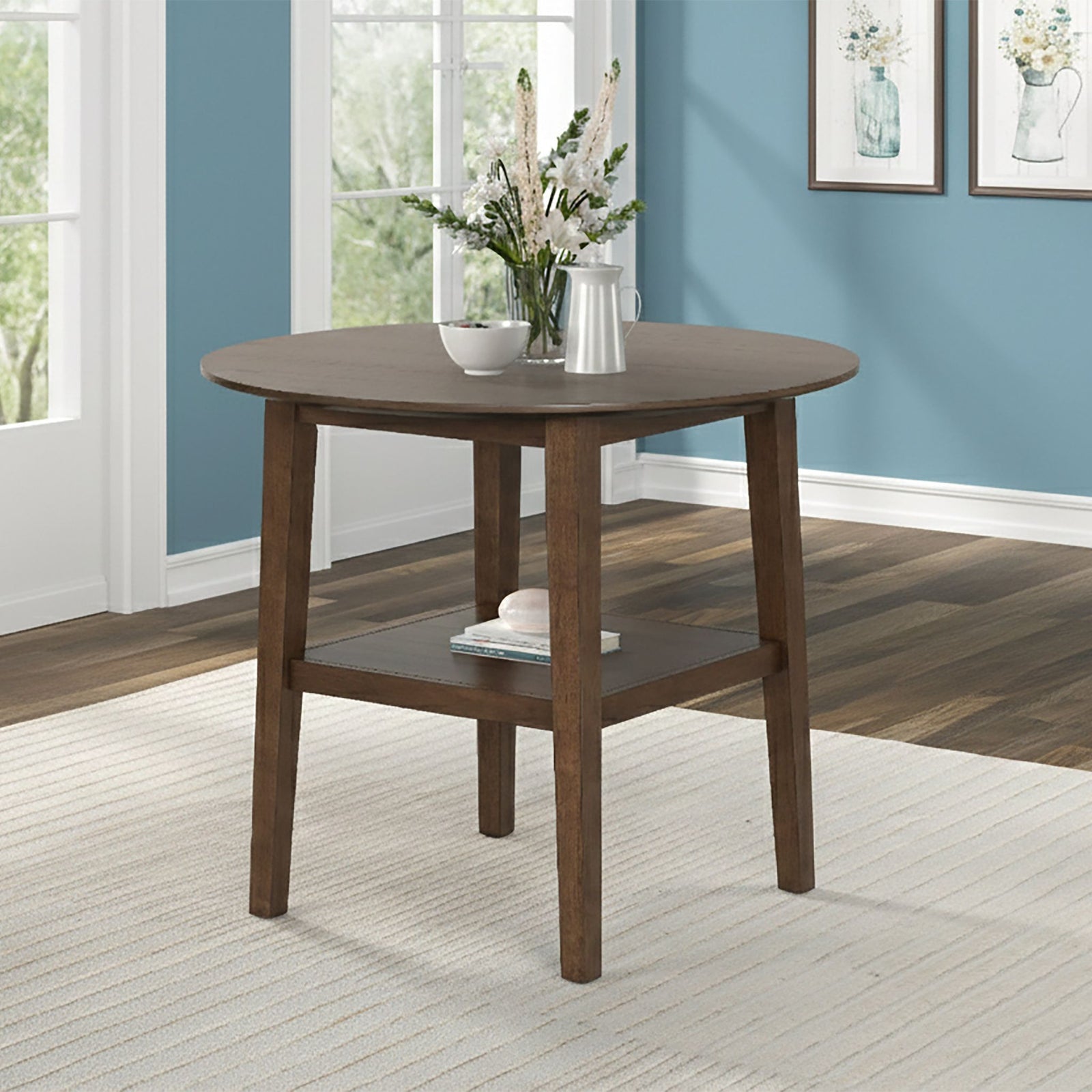 Hargrove 5 Pc 42" Round Counter Table & 4 Chairs-Brown