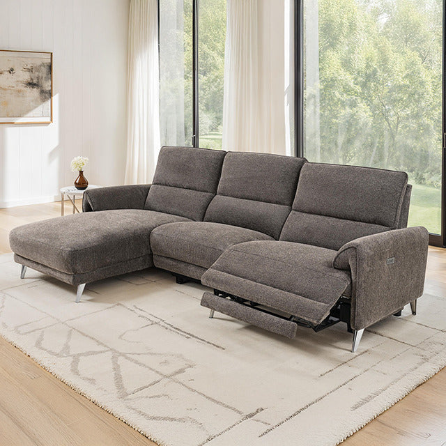 Brande Power Sectional, Left Chaise, Brown