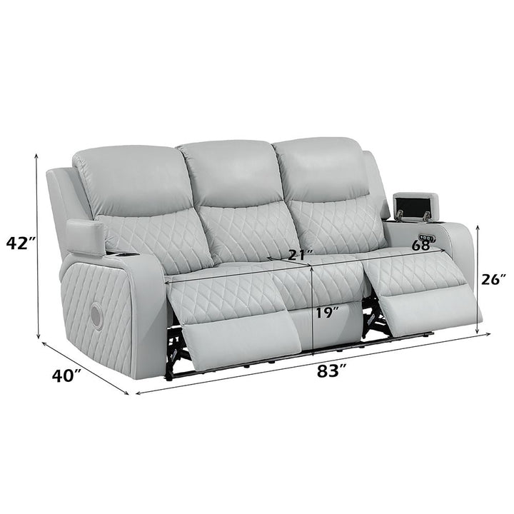 Elonzo Power Motion Sofa w/LED, Power Headrest &amp; Speaker – dimensions diagram