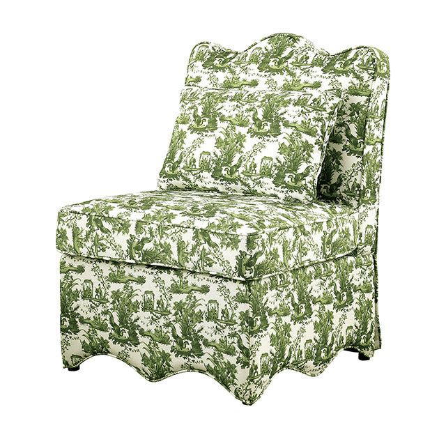 Hemsworth Accent Chair, Toile De Jouy Olive Green/White