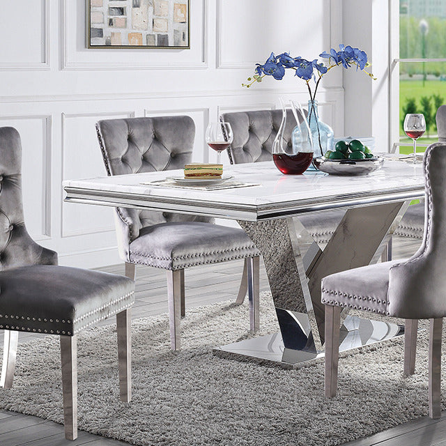 Valdevers 7 Pc Dining Table Set, Chrome/Navy