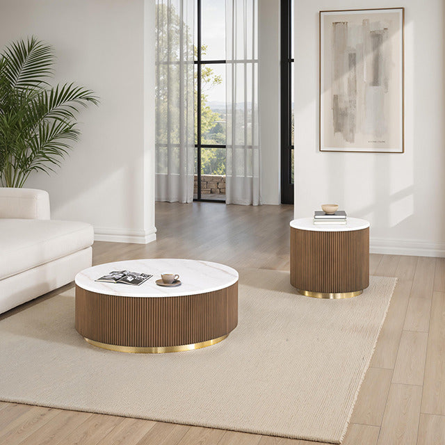 Virden Round Cocktail Table, Brown/White/Gold - view 5