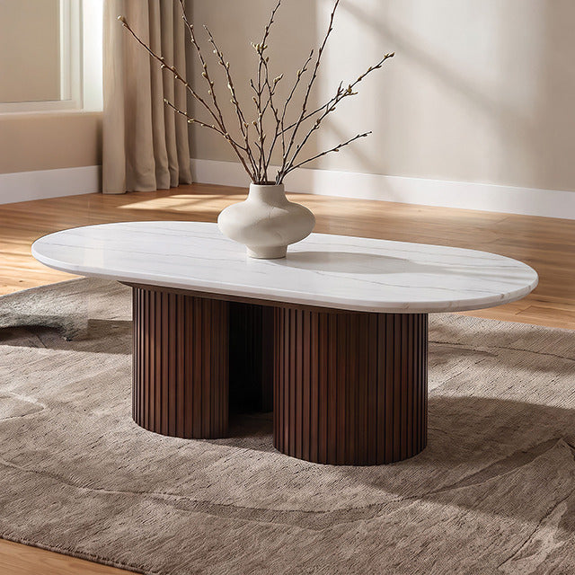 Alvik Coffee Oval Table, White/Walnut - view 2