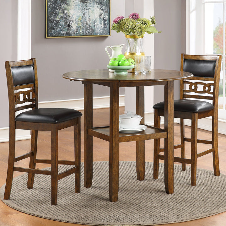 Gia 3 Pc 42" Counter Drop Leaf Table &amp; 2 Chairs-Brown