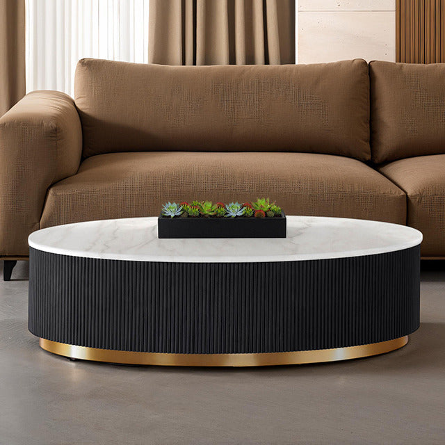 Virden Oval Cocktail Table, Black/White/Gold - view 2