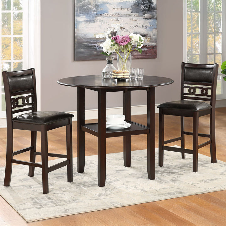 Gia 3 Pc 42" Counter Drop Leaf Table &amp; 2 Chairs-Ebony