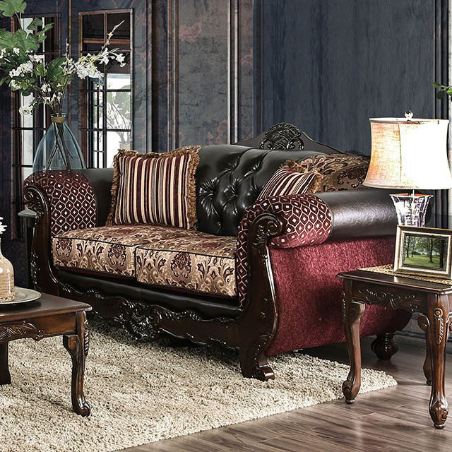 Quirino Love Seat, Burgundy/Dark Brown