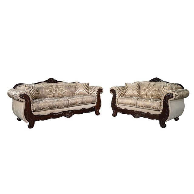 Paolini Oversized Sofa + Loveseat, Light Brown/Dark Cherry