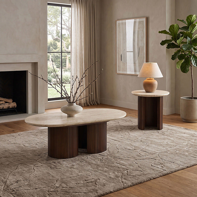 Alvik End Round Table, Light Beige/Walnut - view 7