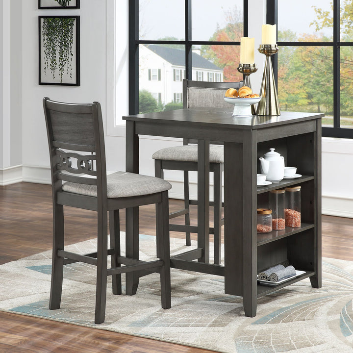 Gia 3 Pc 30" Storage Counter Table &amp; 2 Chairs-Gray