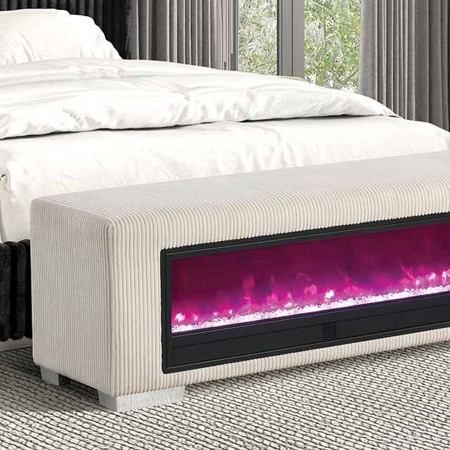 Elnath Bench W/ Visual Crystal Fireplace, Beige