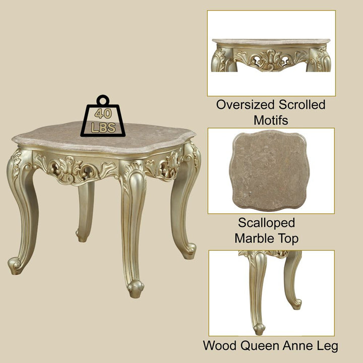 Gorsedd End Table W/Marble Top – features callout