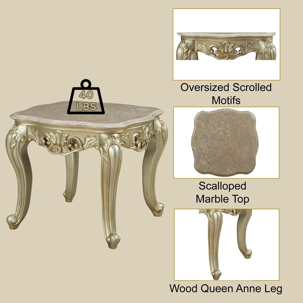 Gorsedd End Table W/Marble Top – features callout