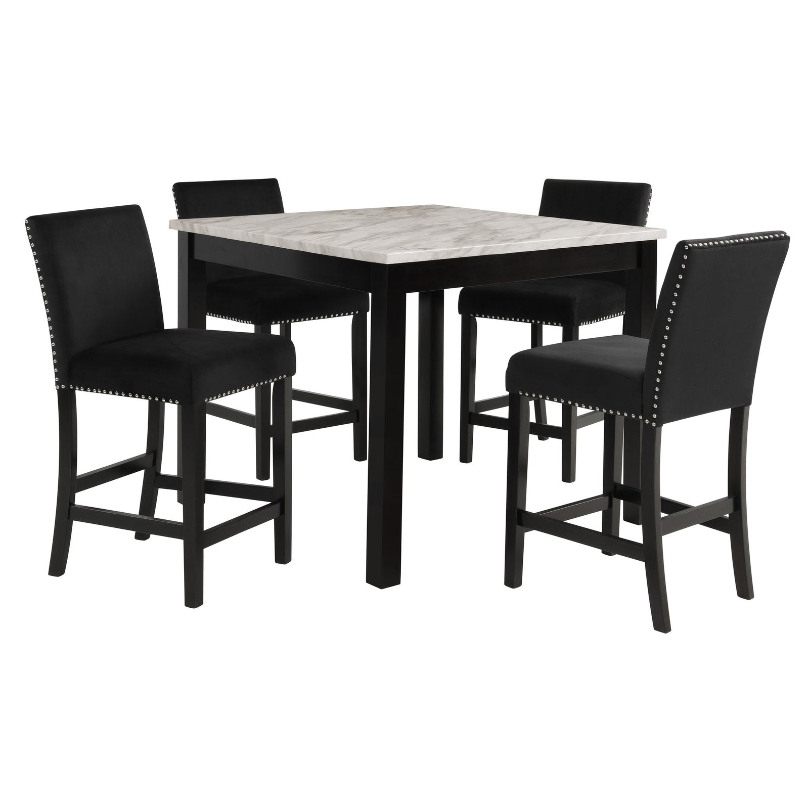 Celeste 5pc 42" Marble Finish Counter Table & 4 Chairs-Black