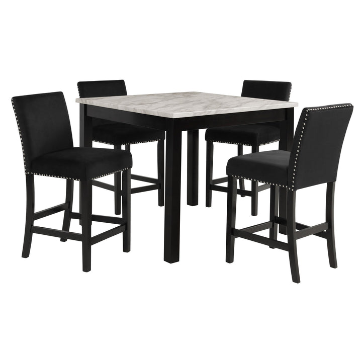 Celeste 5pc 42" Marble Finish Counter Table &amp; 4 Chairs-Black