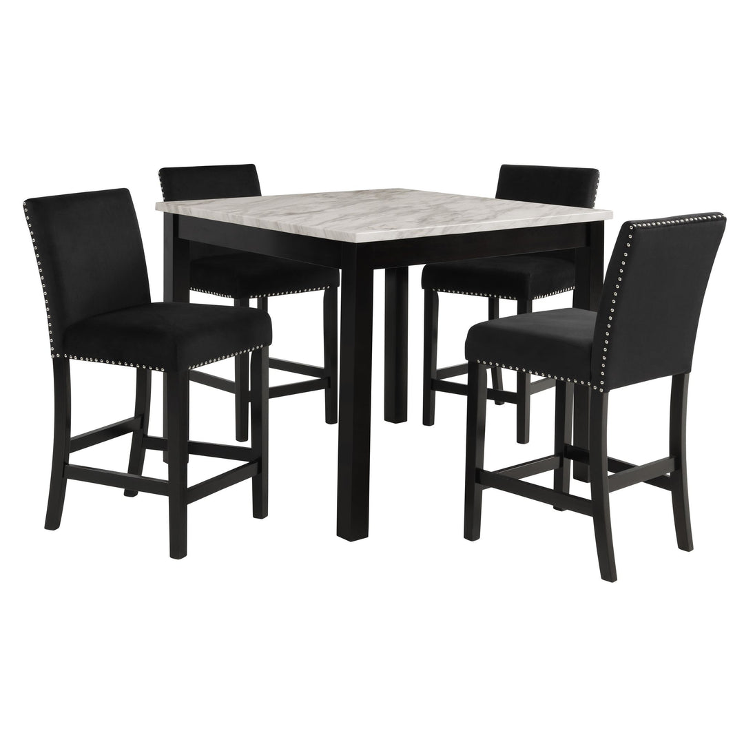 Celeste 5pc 42" Marble Finish Counter Table & 4 Chairs-Black