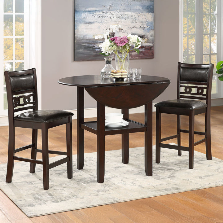 Gia 3 Pc 42" Counter Drop Leaf Table &amp; 2 Chairs-Ebony